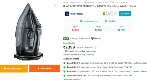 Image of BLACK+DECKER BXIR2602IN 2600 W Steam Iron  (White, Black)