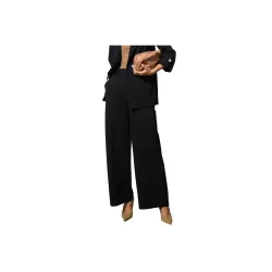 Black Front Dart Textured Palazzo Pants