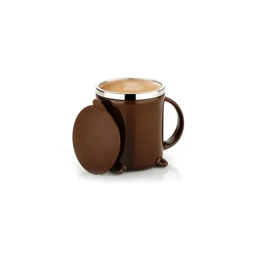 Image of Black Olive Coffee Mug With Lid And Handle- Plastic Covered Stainless Steel Double Walled Insulated Tea Mug To Carry Hot