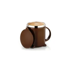 Black Olive Coffee Mug With Lid And Handle- Plastic Covered Stainless Steel Double Walled Insulated Tea Mug To Carry Hot