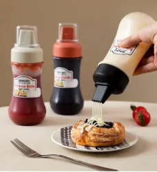 Black Olive Plastic Squeeze Bottle - Ketchup Dispenser Bottle For Mayo, Mustard, BBQ & Hot Sauce - Multipurpose Sauce Bottle For Kitchen - Reusable Leakproof Squeeze Sauce Bottle With Lid (3...