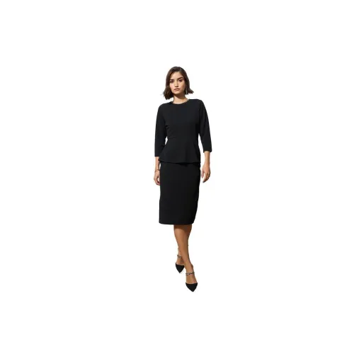Image of Black Peplum Diamante Neck Bodycon Dress