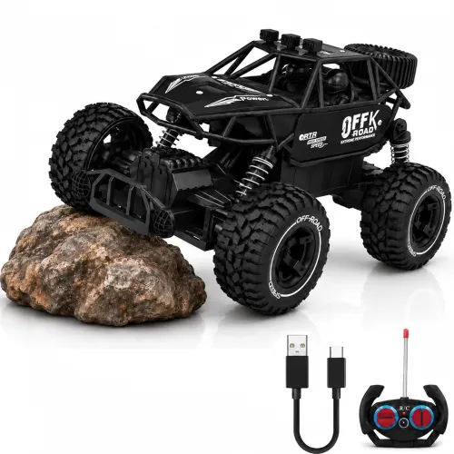 Image of Black RC Car Rock Crawler Remote Control Car with LED Headlight