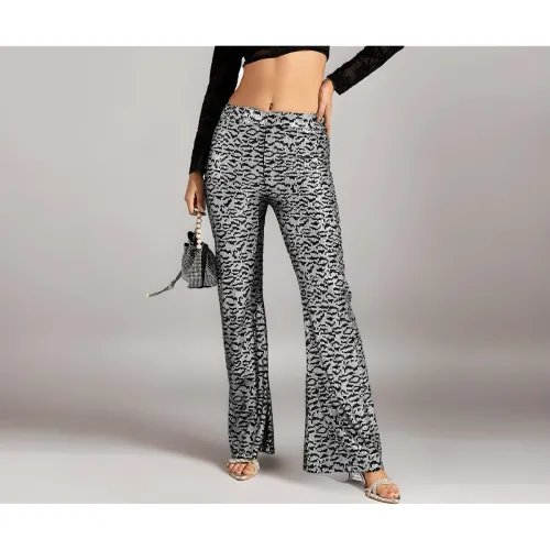 Image of Black Sequine Bell Bottom Pants