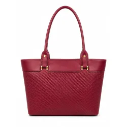 Black Tote Bag with Textured Front and Gold-Tone Hardware (Maroon)