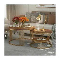 BLISS HOME DECOR Iron Frame Handmade Round Coffee Table / Nesting Table / Side Table / Center Table with Engineered Wood