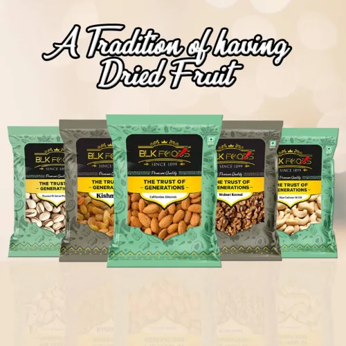 Image of BLK FOODS Dry fruits combo pack Badam Kaju Pista Kishmish Akhrot (150g X 5 ) 