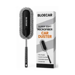 BLOECAR Microfiber Car Duster for Exterior & Interior | Super Soft Wax-Infused Brush with Extendable Handle | Scratch-Free One-Swipe Cleaning | Compact & Reusable (Grey, 10.6in x 27.5in)