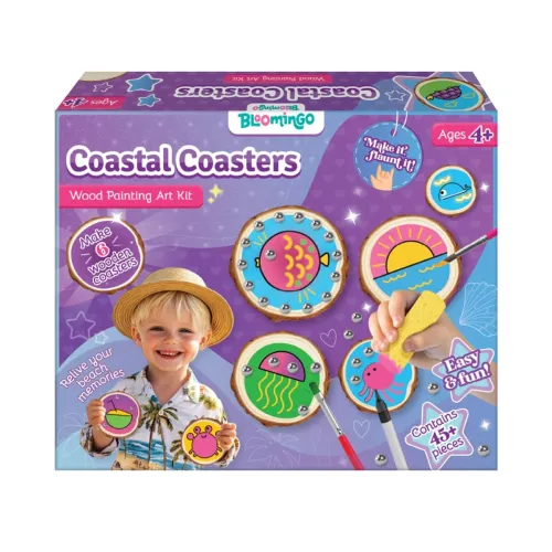 Image of Bloomingo Art & Craft Kit for Ages 4+ - Coastal Coasters - Wood Painting Art Kit | Easy-to-follow instructions | DIY kit