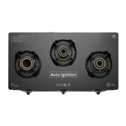 BLOWHOT Auto Ignition 3 Burner Gas Stove Premium Design Tornado Burners With, Toughened Glass Cook Top, Valve & Glass - 