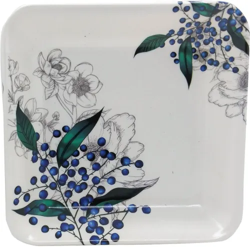 Image of Laserbot SMALL CHERIE BLUE Leaf Square Ice Cream Starters Serving Half Plate(6 Inch) Quarter Plate (Pack of 6)