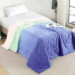 Ac Comforter Single Bed Ombre with Satin Finish 240 GSM - Reversible AC Comforter - Blue Comforter Quilt Duvet Dohar Blanket for Summer 150x225cm