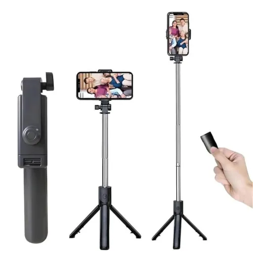 Image of Bluetooth Selfie Stick with Wireless Remote & Tripod Stand | 3-in-1 Extendable Selfie Stick Tripod for iPhone