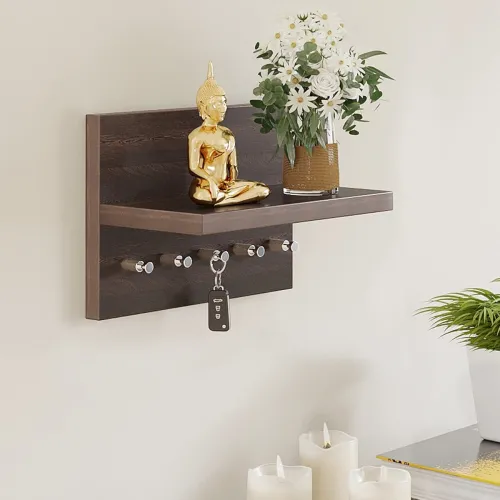 Image of BLUEWUD Skywood Wall-Mounted Key Holder – 5 Hooks, Wenge