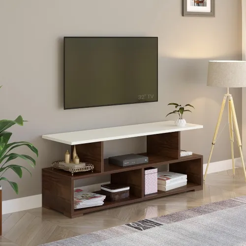 Image of BLUEWUD Victor Engineering Wood TV Cabinet with Shelves for Books & Décor Display 