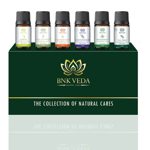 Image of BNK VEDA Natural Cares Essential Oils Set (6x10ml) | Lavender Oil | Peppermint Oil | Tea Tree Oil | Eucalyptus Oil | Lem