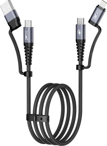 Image of boAt 4-in-1 Cable 1.5 m FlexiCharge 400 (Compatible with Mobile, Laptop, Tablet, Carbon Black)