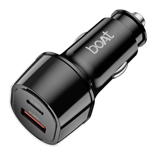 Image of Boat 55W Dual USB Car Charger USB-A + USB-C, QC/PD/PPS, 12-Layer Protection – Carbon Black