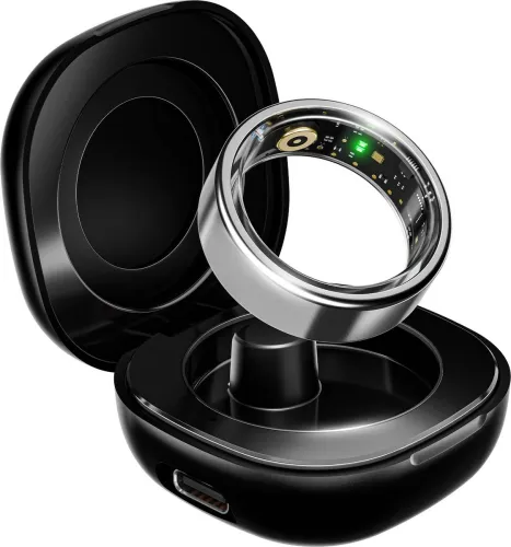 Image of boAt Active w/ Portable Charging Case, Lightweight Stainless-Steel Design Smart Ring  (9, Radiant Silver)