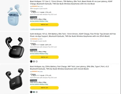 Image of Boat Airdopes at minmum 70% Discount