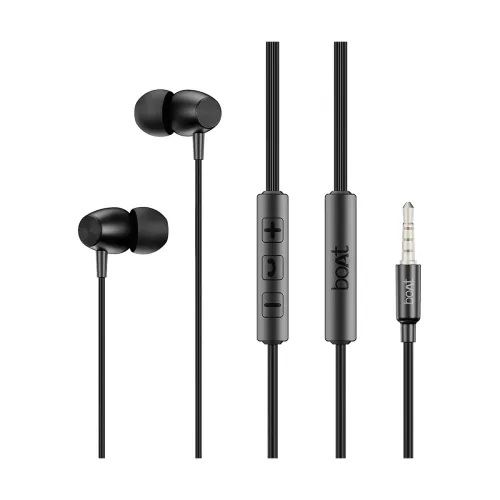 Image of boAt Bassheads 55 Wired Earphones with 10mm Drivers, Metallic Buds, in-Line Mic & Lightweight Design (Black)
