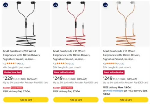 Image of boAt BassHeads Earphones Starting @ ₹229