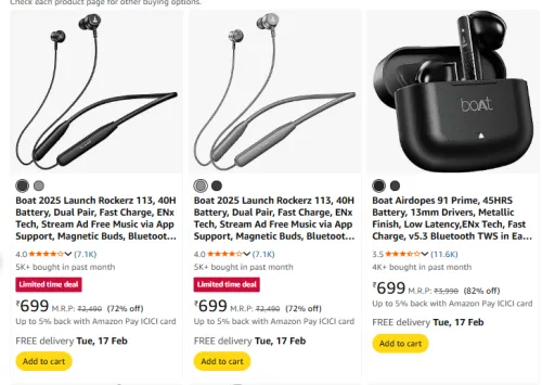 Image of boat Earbuds Starting @ ₹699