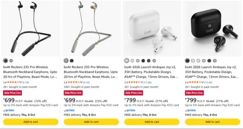 Image of boAt Electronics wireless buds starting ₹699 