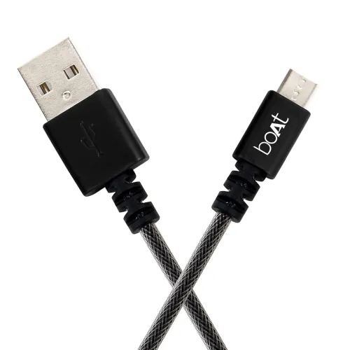 Image of boAt Micro USB 500 Indestructible Nylon Braided Micro USB to USB Tangle free cable, 1.5 Meter (5 Feet) - Black