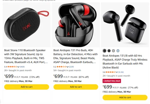 Image of boAt Neckband & Earbuds Starts @699.