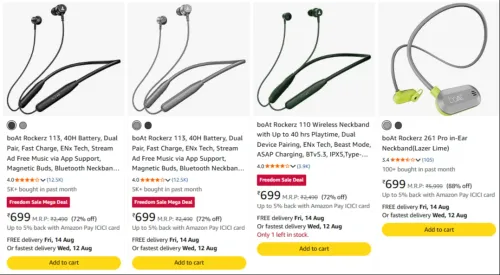 Image of Boat rockerz neckbands upto 88% discount 