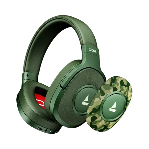 Image of boAt Rockerz Plus 550, Customizable Earcups,100H Battery,Stream Ad Free Music via App Bluetooth Headset (Green Militia, 
