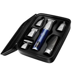 boAt Slazer K100 Pro 15-in-1 Full Body Grooming Kit with Hard Travel Case, Fast-Charge Trimmer, IPX6, 200-Min Runtime, 6 Magnetic Blades, Stainless Steel+Ceramic Blades, Travel Lock & Display (Blue)