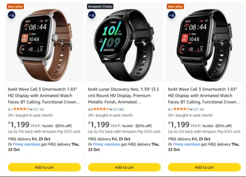 Image of boAt Smart Watches at minimum 75% Discount