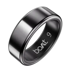 Boat SmartRing Active Plus, Auto HR, Sleep, SpO2, Stress & Skin Temperature Monitor, Stainless-Steel Build, 5 ATM, Weighs Only 5 gm, Portable Charging Case, smart Ring for Men (9, Midnight B...