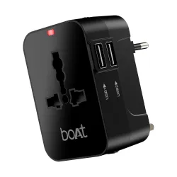 Boat Universal Travel Adapter C10 Compatible with US, UK, EU & AU Plug Types, Two USB Ports with 10W Max Support, 5-in-1