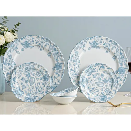 Image of Bodhi House Blue Leaf 6-Piece Porcelain Dinner Set