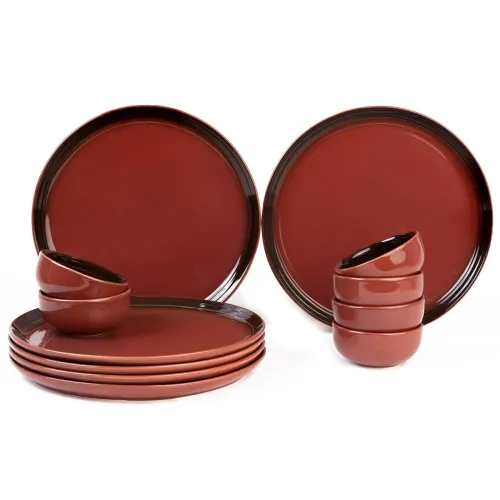 Image of Bodhi House Handcrafted Chip Resistant Porcelain Solid Dinner Set, 12 Pieces 