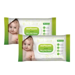 Bodyguard Aloe Vera Based Natural Wet Wipes For Babies With Goodness Of Vitamin E | Moisturizing Baby Wet Wipes For Baby's Skin | Antibacterial Baby Wipes Combo | 144 Wipes | Combo of 2 x 72...