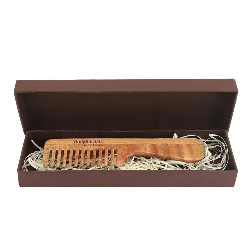 Image of BodyHerbals Dressing Comb, Handle Rake comb, 100% Neem Wood, Hand Made with Design in Gift box