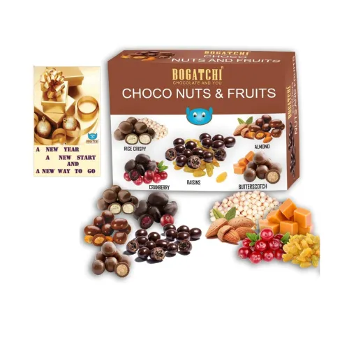 Image of BOGATCHI Chocolate Coated Assorted Nuts and Fruits, New Year Special Rich Dry Fruit Collection Gift, 100g + Free Happy N