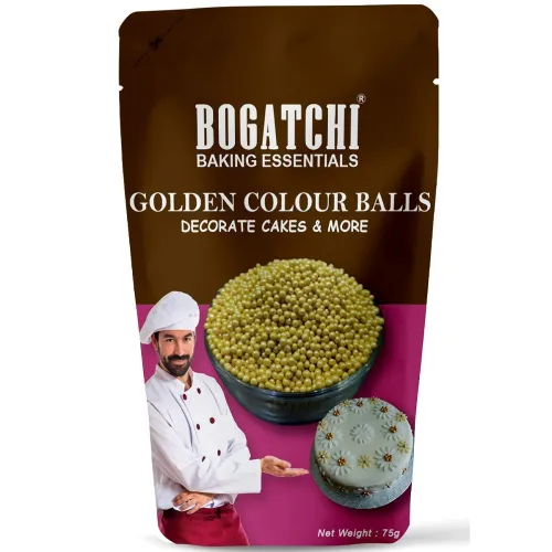 Image of BOGATCHI Golden Balls for Cake Decoration | Topping for Cake & Other Baking Items | Colored Sugar Confectionary | Cake D