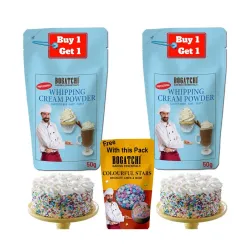 BOGATCHI Whipping cream for cake, Whipping Cream Powder, Premium Whipping cream Powder, Rich Whipping cream, Whipped Cream|FREE One Extra Whipping Cream Powder(50g)+ Colorful Stars (20g)