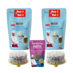 BOGATCHI Whipping Cream Powder, Whipping cream for cake, Premium Whipping cream Powder, Whipped Cream, Rich Whipping cream Powder 50g (pack of 2)+ Colorful Balls (25g)