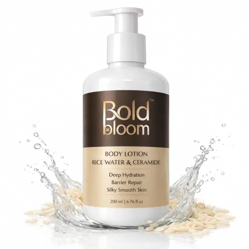Image of Boldbloom Body Lotion - 200ml, Rice Water & Ceramide Moisturizer | Deep Hydration, Skin Barrier Support & Silky Smooth S