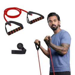 Boldfit Resistance Tube with Foam Handles, Door Anchor for Exercise & Stretching, Suitable in Home & Gym Workout for Men & Women-10kg-Red