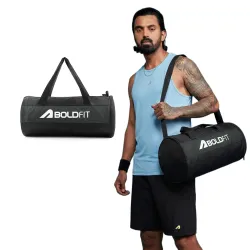 Boldfit Gym Bags for Men with Separate Shoe Compartment Unisex Duffle Bag for Carry & Travel Adjustable for Shoes Towel Duffel Sports Bag for Women & Men 20L - Black Grey
