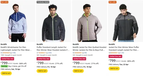 Image of Boldfit Men's Jacket at minimum 67% Off
