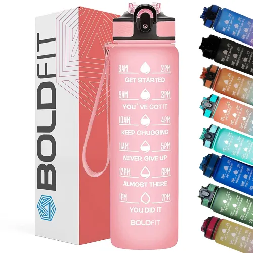 Image of Boldfit Water Bottles Sipper Bottle For Adults, Kids,Unbreakable Motivational Water Bottle Time Mark Sipper With Straw &