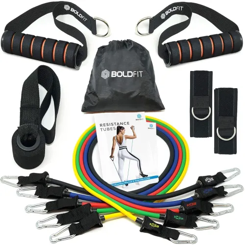Image of Boldfit Resistance Band Set (11-Piece Kit) Portable resistance tubes with foam handles